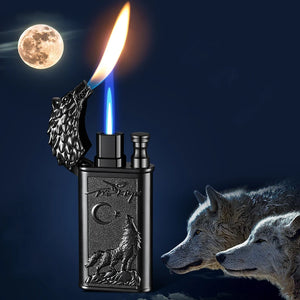 3D Windproof Wolf Double Flame Lighter